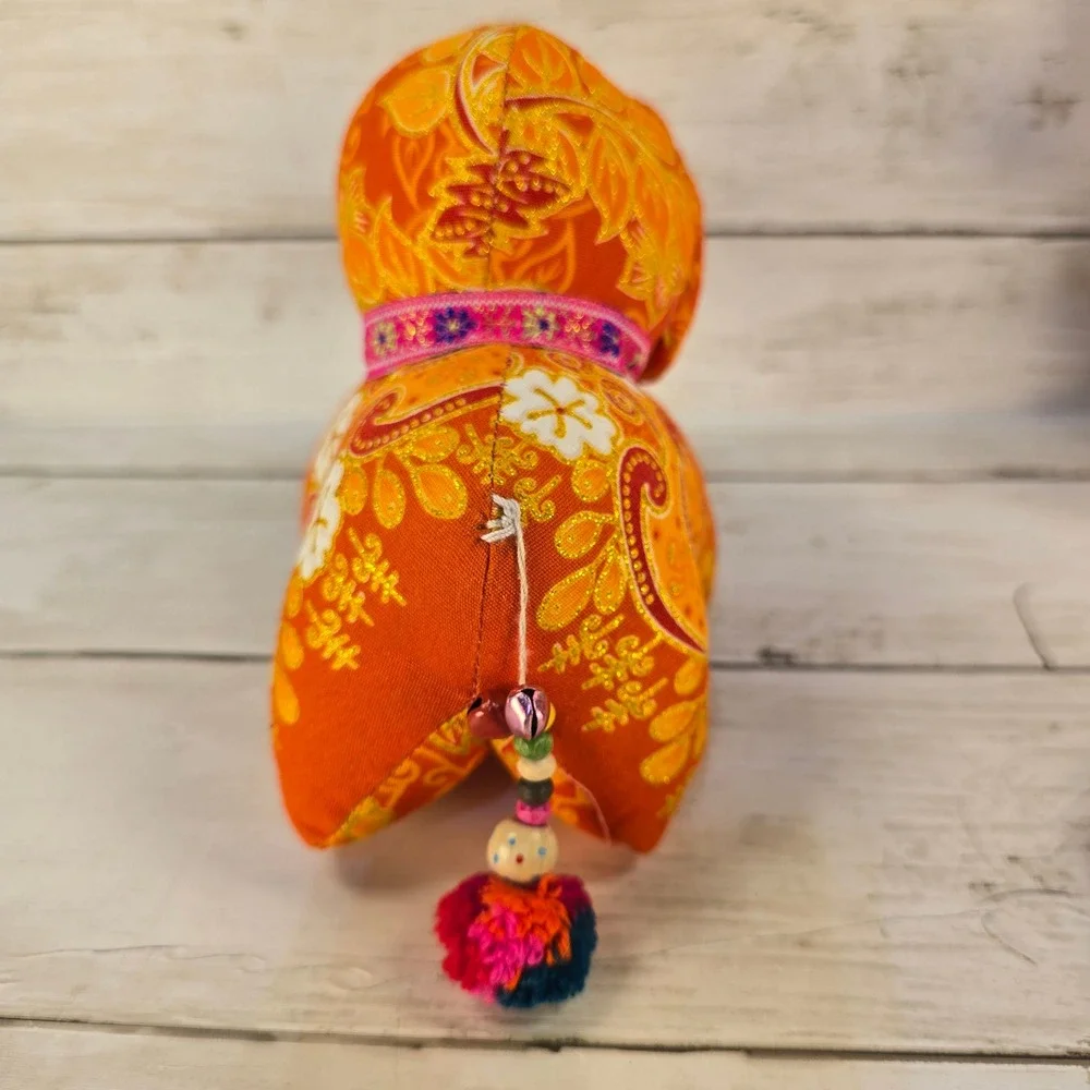 Chinese Zodiac Plush Set Red Sequin Dragon and Orange Floral‎ Elephant Decor